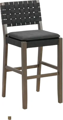 Vista 5 de Nathan James Cohen Mid-Century Modern - Taburete de bar de madera de 29 pulgadas, taburete tapizado de piel sintética con marco de madera maciza