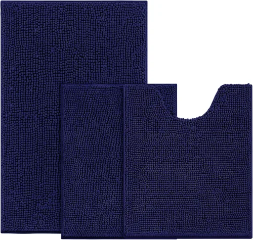 Vista 15 de BYSURE Juego de 3 alfombras de baño color azul aguamarina, antideslizantes, extra absorbentes, de felpilla, suaves, lavables Azul-aqua azul