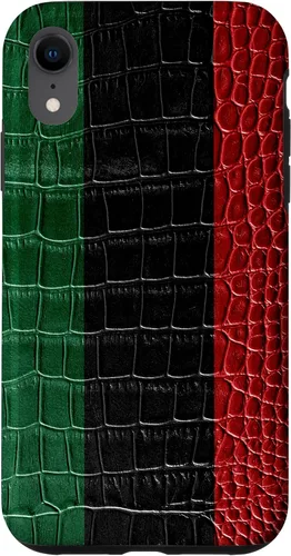 Vista 24 de iPhone 16 Pan African Flag Patriotic Crocodile Skin Print Pride Case