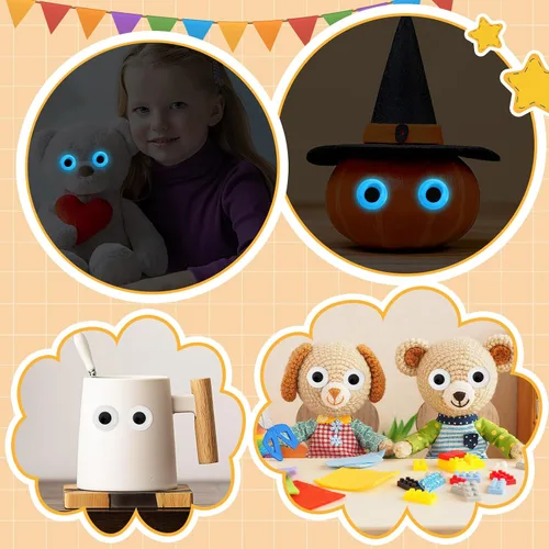 Vista 6 de PETKNOWS 6 piezas de ojos gigantes que brillan en la oscuridad, 1 pulgada autoadhesivos, ojos luminosos brillantes para manualidades, calcomanías