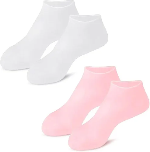 Vista 7 de 2 pares de calcetines hidratantes suaves de silicona, calcetines hidratantes para piel seca y dura agrietada, calcetines de gel de spa hidratantes