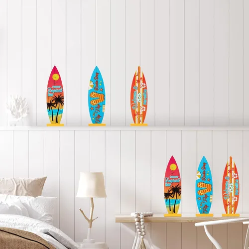 Vista 6 de Blulu 8 piezas de decoración de mesa de tabla de surf, letreros de playa, letrero de bienvenida al paraíso, centros de mesa de bar tropical, letrero