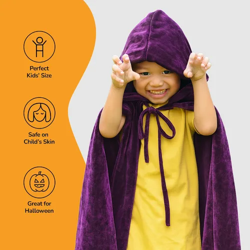 Vista 5 de ArtCreativity Capa de terciopelo con capucha para niños, 4 pies de largo, capa negra profunda con capucha y cierre de cuerda, accesorios medievales