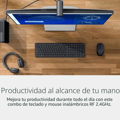 Vista 2 de Dell Teclado y mouse inalámbricos avanzados - KM520 - Inalámbrico, interfaz de 2.4 GHz, receptor inalámbrico USB, volumen, teclas de acceso rápido