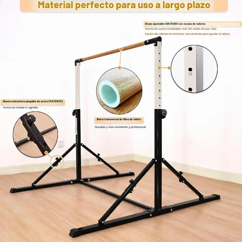 Vista 3 de MARFULA Adjustable 5 Ft Folding Gymnastics Kip Bar for Kids Ages 3-18 Negro