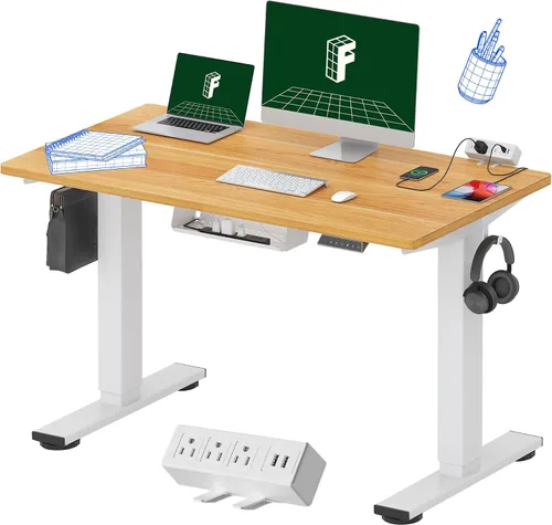 Vista 56 de FLEXISPOT EN2 Escritorio de pie de una pieza completa con regleta de alimentación de abrazadera, escritorio eléctrico de altura ajustable de 40 x 24