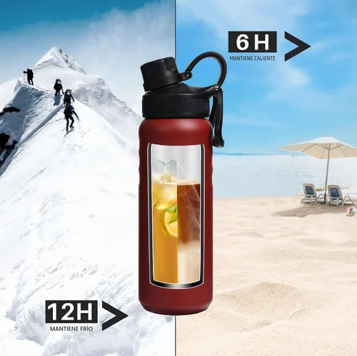 Vista 7 de Botella de agua deportiva aislada con tapa con pajilla, a prueba de polvo, 3 tapas, 24/32/40/64 onzas, apta para lavavajillas y sin BPA, botella