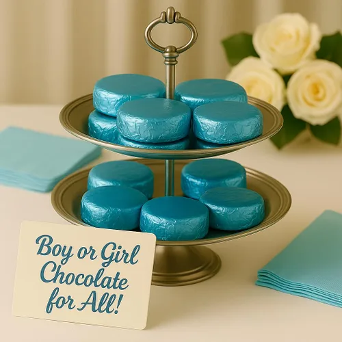 Vista 5 de Galletas cubiertas de chocolate 50 piezas papel de aluminio azul claro