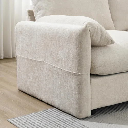 Vista 51 de Moderno sofá modular en forma de U con almohadas para la cintura, sofá cama con diván, sofá tapizado simétrico de felpilla de 6 asientos para sala