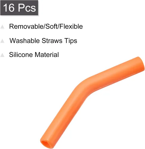 Vista 3 de uxcell 16 puntas de popote de silicona, punta de codos de paja de silicona, fundas de paja de metal suaves y reutilizables para popotes de acero