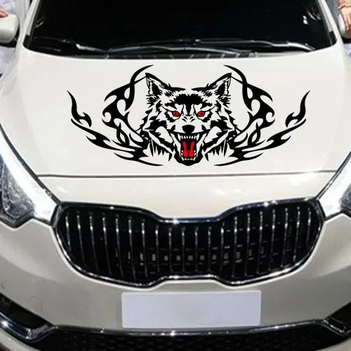 Vista 6 de JSCARLIFE Calcomanías de Cabeza de Lobo Flameante para Coche, Pegatina Práctica para Capó de Coche, Calcomanías Gráficas de Vinilo Autoadhesivas