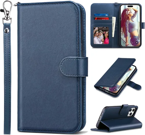 Vista 32 de ULAK Funda tipo cartera compatible con iPhone 15 Pro con tarjetero y diseño de flores, para mujeres y niñas, piel sintética, con función atril