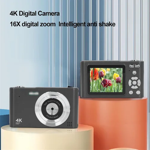 Vista 2 de Cámara digital, cámara de enfoque automático HD 4K para vlogging, cámara digital con zoom digital de 48 MP y 16X, cámara portátil compacta