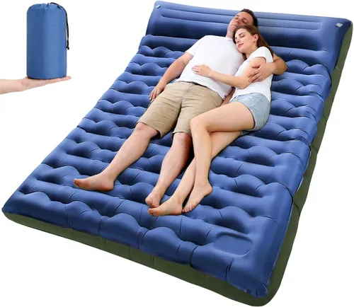 Vista 18 de Colchoneta de dormir para campamento, de 5.9 pulgadas de grosor, con almohada integrada y bomba de pie, almohadilla de dormir autoinflable