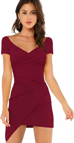 Vista 8 de Verdusa - Vestido tipo camisola de terciopelo asimétrico con tirantes delgados y cuello en V profundo para mujeres Rosa fuerte