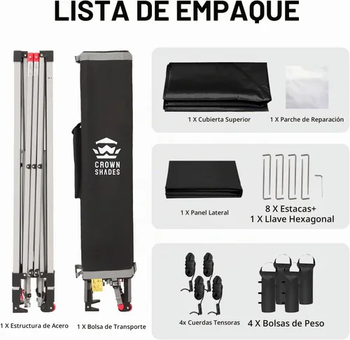 Vista 8 de CROWN SHADES Toldo desplegable de 8 x 8 con 1 pared lateral, tienda de Negro