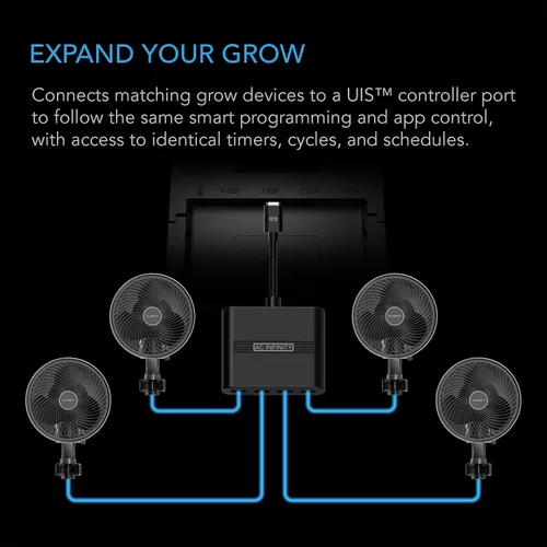 Vista 2 de AC Infinity Hub divisor UIS, adaptador de 4 puertos, cable conector para compartir programación UIS para luces de cultivo LED, ventiladores de motor