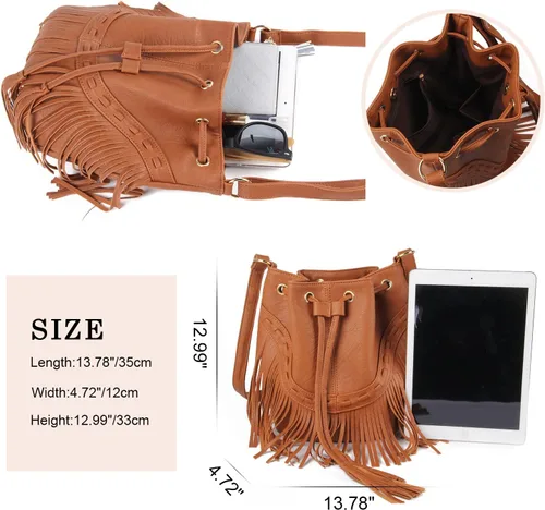 Vista 4 de Lanpet Bolso cruzado con borlas y flecos para mujer, bolso de hombro bohemio para ocio