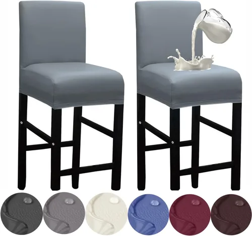 Vista 14 de HFCNMY - 2 fundas elásticas impermeables para taburete de bar con respaldo, fundas para silla de bar con banda elástica, color beige