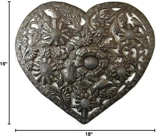 Vista 2 de I Love You with all my Heart, único corazón floral de metal original, placa colgante de pared para interiores y exteriores, colección de regalo