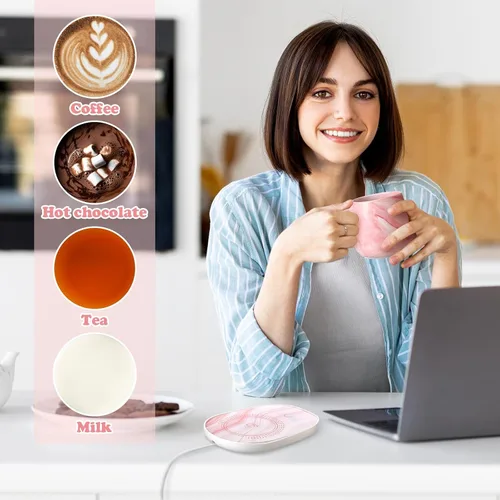 Vista 3 de Nitial Calentador de Café de Agradecimiento con Juego de Taza para Mujeres Taza de Mármol Rosa Placa Calentadora de Tazas Regalo de Agradecimiento