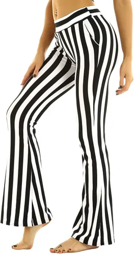 Vista 3 de TiaoBug Pantalones largos de cintura alta con rayas verticales y parte inferior de campana elástica para mujer