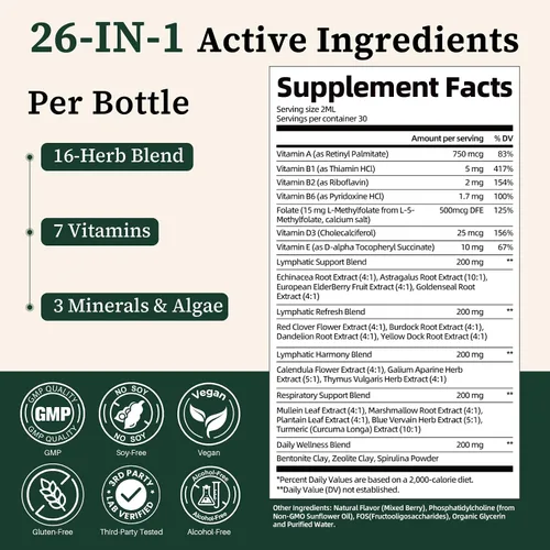 Vista 11 de Migcopat Gotas de drenaje linfático liposomal 26 en 1, sabor mixto de bayas