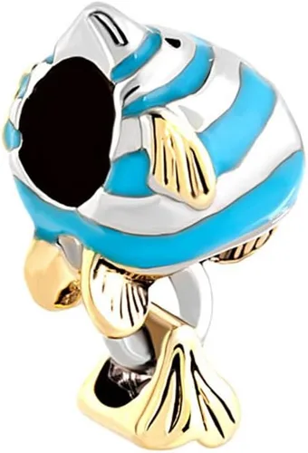 Vista 2 de Abalorio de pez tropical azul para mujer, compatible con pulseras Pandora, pez payaso, océano, animales marinos, colgantes, dorados, plateados