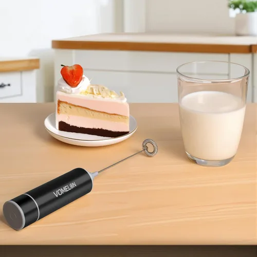 Vista 7 de Espumador de leche de mano, funciona con pilas, mezclador de bebidas con 2 batidores eléctricos de acero inoxidable para café, latte, capuchino