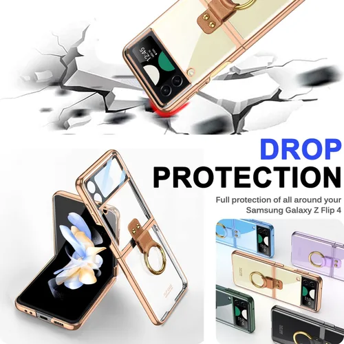 Vista 7 de Miimall Funda para Samsung Galaxy Z Flip 4 con soporte de anillo, Z Flip 4 con protector de pantalla de cámara de vidrio templado, funda