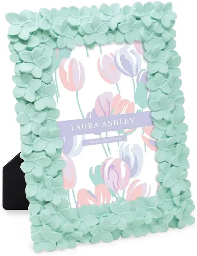 Vista 11 de Laura Ashley - Marco de fotos 4x4 negro con textura floral hecho a mano en resina con caballete y gancho para mesa y pared, diseño floral decorativo