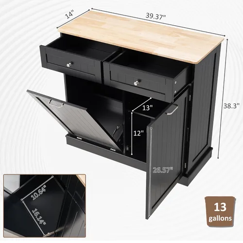 Vista 2 de Spurgehom Gabinete de basura inclinable de 13 galones, cubos de basura de cocina, armario de basura moderno con estante ajustable y cajones ocultos
