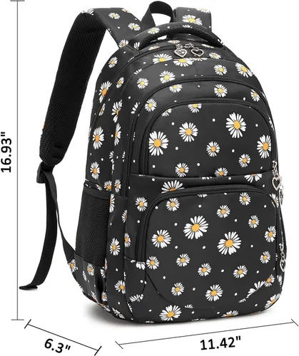 Vista 2 de Sugaroom - Mochila con estampado de margaritas con lonchera para niñas, escuela primaria, primaria, mochila para libros para adolescentes y niñas