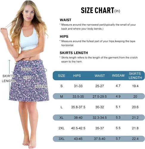 Vista 5 de beroy Faldas pantalón para mujer, 20 pulgadas de longitud hasta la rodilla, falda atlética con pantalones cortos