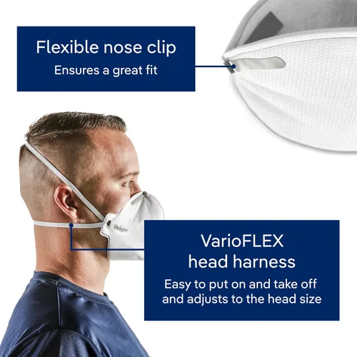 Vista 5 de Dräger Máscara respiradora X-plore 1750 C N95 fabricada en los Estados Unidos 20 respiradores aprobados por NIOSH, ajuste universal