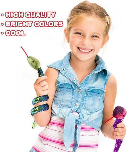 Vista 4 de ArtCreativity Juguetes de serpiente de lentejuelas para niños, felpa con lentejuelas que cambian de color, suministros de fiesta de la selva