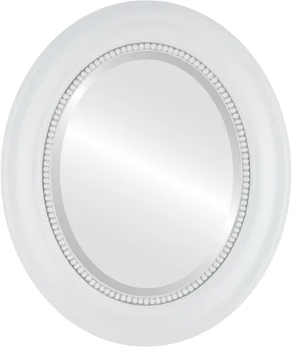 Vista 16 de OVALCREST Espejo de pared ovalado biselado para decoración del hogar, estilo patrimonial, espray plateado, dimensiones exteriores de 25 x 29 pulgadas