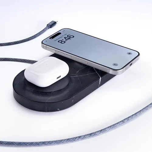 Vista 9 de Einova Classic Stone - Almohadilla de carga inalámbrica de mármol diseñada en Italia, cable USB-C integrado de 6 pies, teléfonos inteligentes
