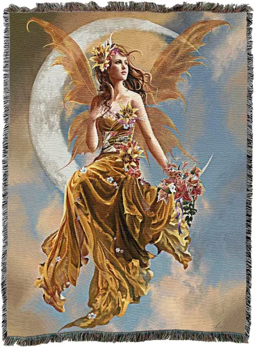 Vista 4 de Pure Country Weavers Nene Thomas - Manta con diseño de hadas y luna de la Tierra, hecha en los Estados Unidos (72 x 54 pulgadas)