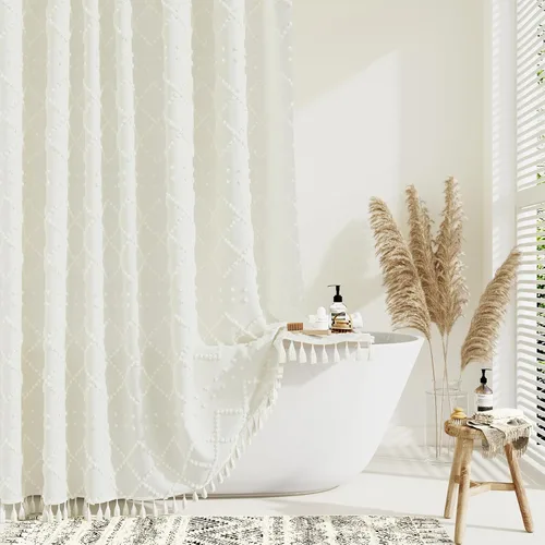 Vista 15 de Dynamene Cortina de ducha de tela de 36 x 72 pulgadas, diseño bohemio, geométrico, a rayas, para baño, juego de cortina de ducha estrecha gruesa