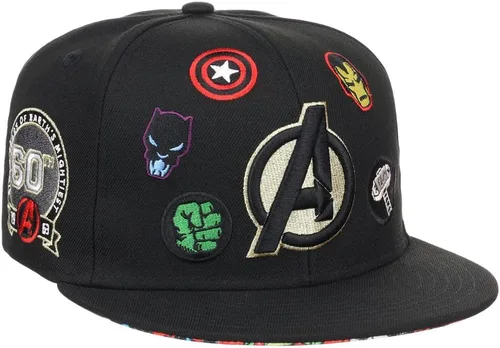 Vista 3 de Marvel 60th Anniversary Comic UV ajustable Snapback Flat Bill Cap negro