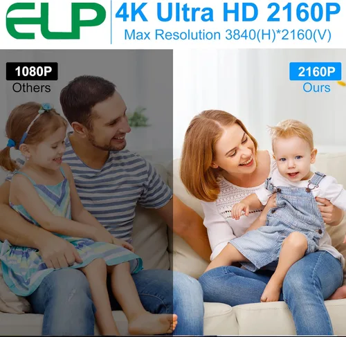 Vista 3 de ELP Cámara USB 4K con micrófono Zoom manual Cámara web de 0.197-1.969 in de enfoque variable Cámara de PC para computadora UVC USB2.0 Cámara web