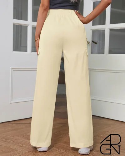Vista 2 de GRAPENT Pantalones cargo para mujer, pierna ancha, holgados, tiro alto, cintura elástica, pantalones sueltos con bolsillo, traje de los años 90, Y2K
