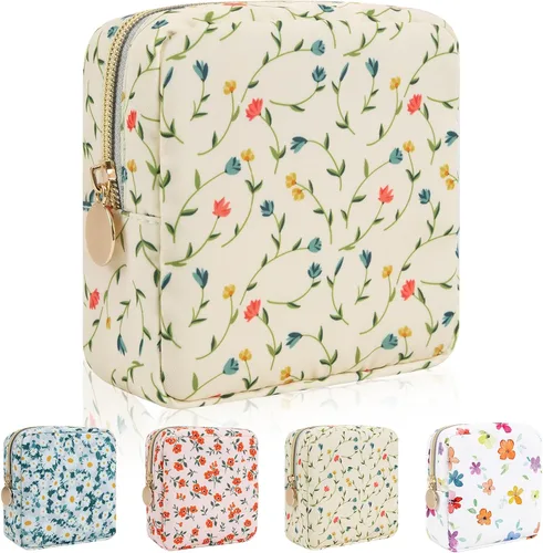 Vista 37 de Iqimott Bolsa Grande de Maquillaje de Nylon, Neceser de Viaje, Bolsa Grande de Cosméticos Preppy, Organizador de Maquillaje de Nylon, Bolsa de Beige