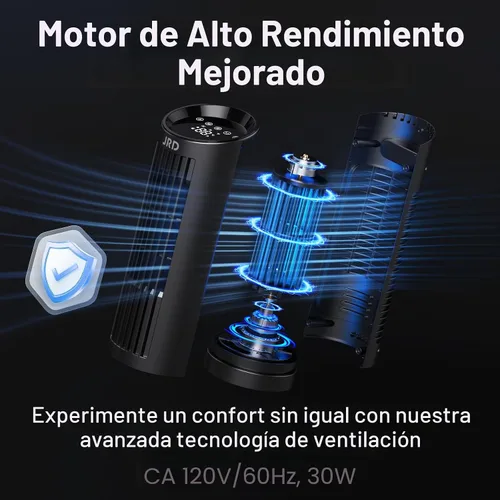 Vista 2 de JRD Ventilador de torre de 13 pulgadas para dormitorio, ventilador de escritorio silencioso con control remoto, oscilación de 80°, 3 velocidades, 4