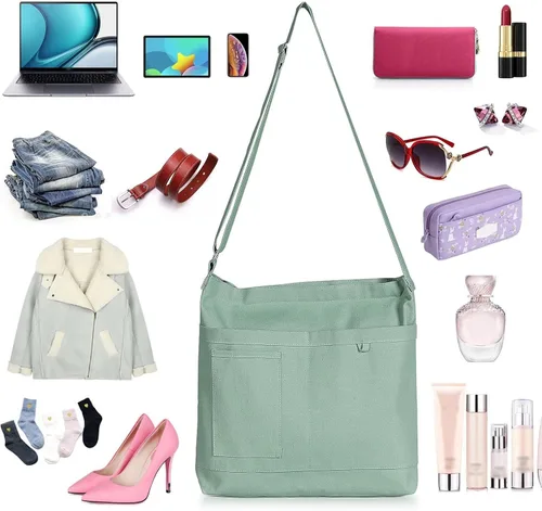 Vista 3 de WantGor Bolso de lona para mujer, bolso cruzado grande para el hombro, bolsos estilo hobo casuales para el trabajo
