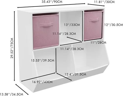 Vista 3 de Estantería para niños, organizador de almacenamiento de juguetes de 4 cubos, estantería para niños pequeños, estantes para habitación de niños, sala