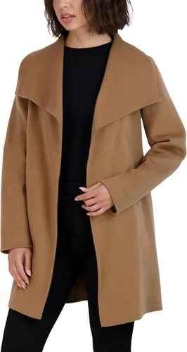 Vista 2 de TAHARI Abrigo de lana suave de lujo de doble cara para mujer, abrigo de lana con cinturón extraíble Marrón camello