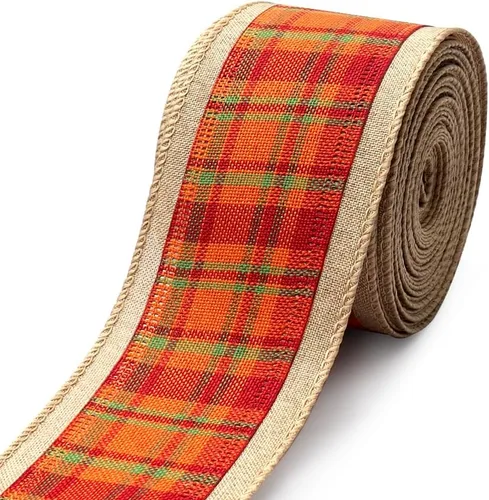 Vista 6 de Estivaux Cintas de otoño para manualidades y envoltura de regalos, borde con alambre de Acción de Gracias, color naranja, lazo de buralp natural