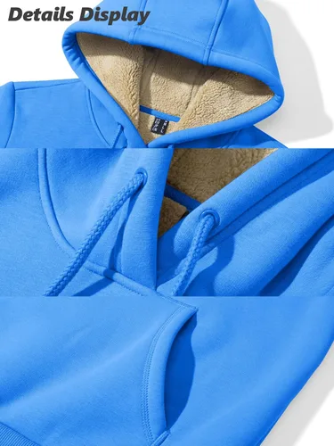 Vista 39 de MAGCOMSEN Sudaderas con capucha para mujer, con forro de sherpa, de vellón, para invierno, cálido, pesado, de algodón, con bolsillo